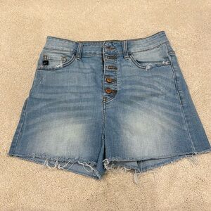 KanCan Lightly Distressed Raw Hem Denim Shorts